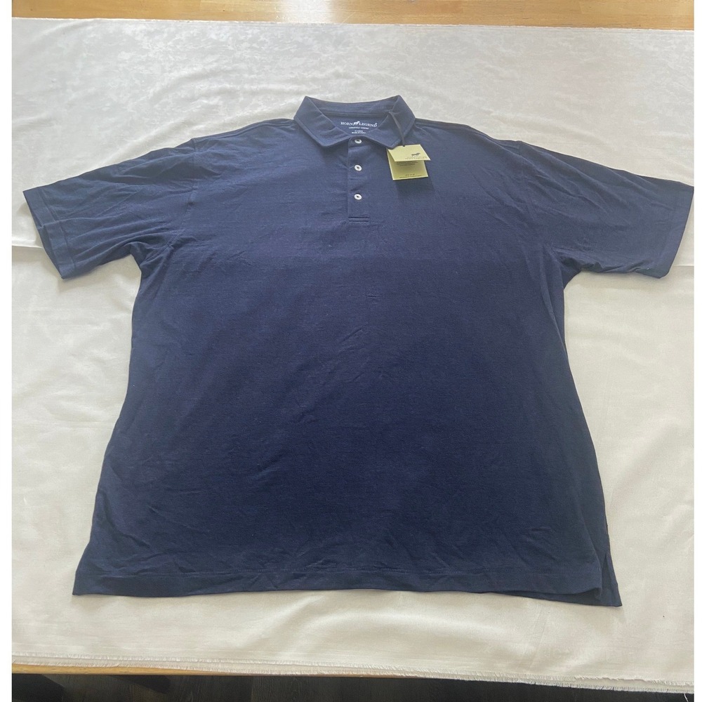 Horn‎ Legend Mens XL Navy Blue Heathered Striped Short Sleeve Polo Shirt New